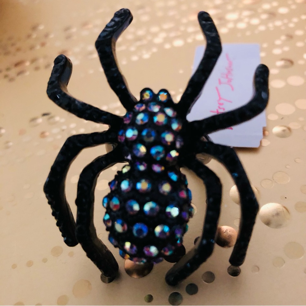 Auth. Betsey Johnson Ring - Spider, Adjustable, Aurora Borealis Rhinestones NWT